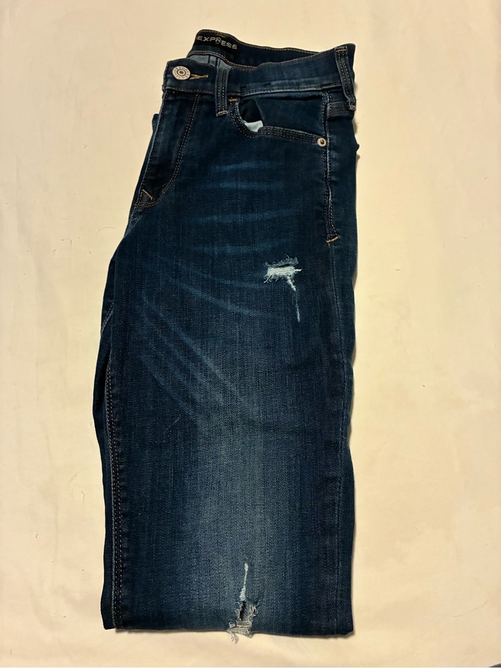 Express Men’s Slim Jeans in Deep Indigo with Light Distress